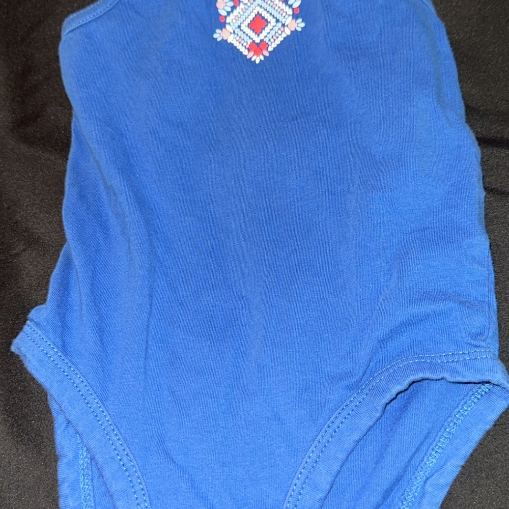 Carter's Blue Bodysuit with Pink and White Embroidery